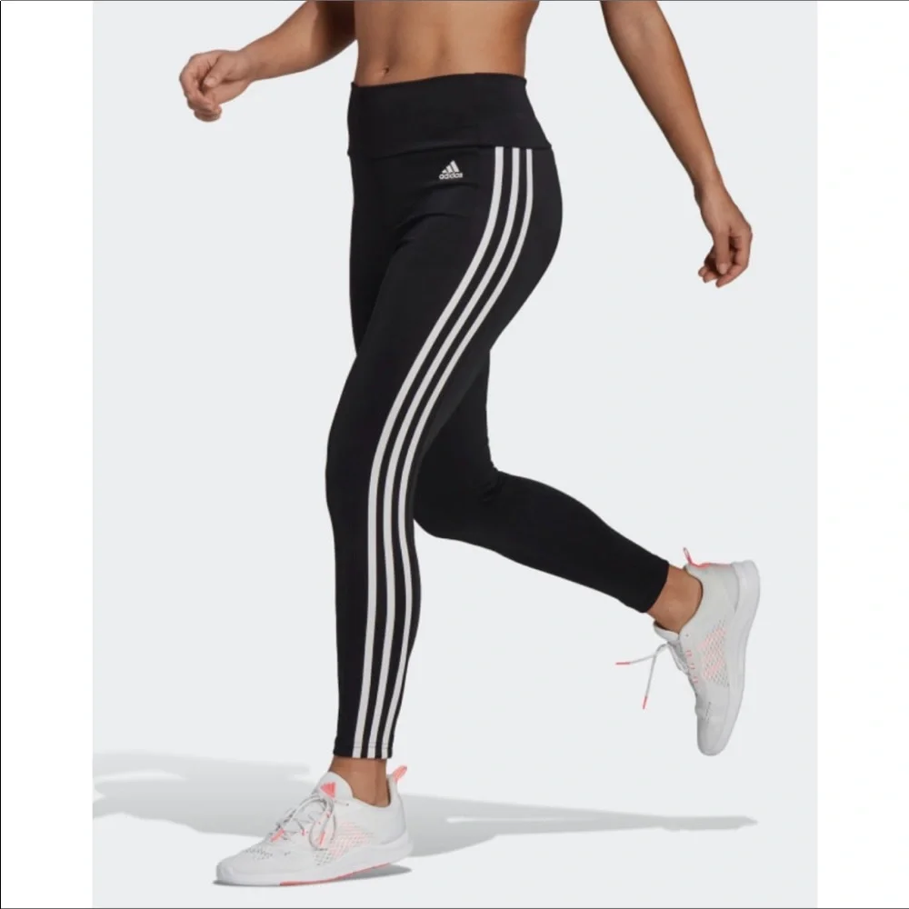 Adidas DESIGNED TO MOVE HIGH-RISE 3-STRIPES 7/8 SPORT TIGHTS Climalite Leggings - Picture 1 of 4